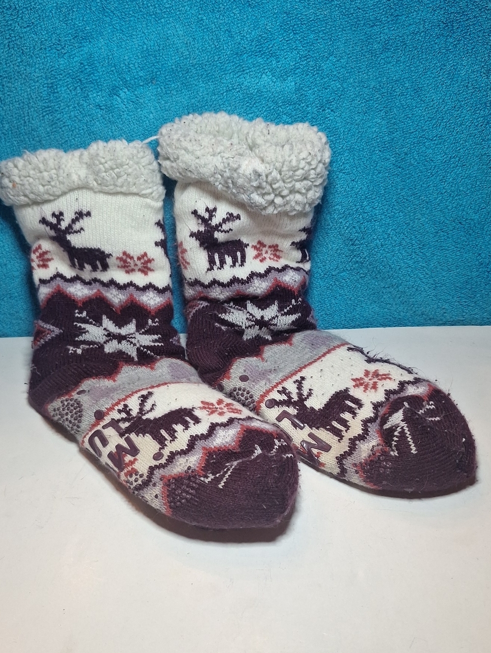 MUK LUK Print slipper socks with gripper - Winter Elk And Tree Print Sock